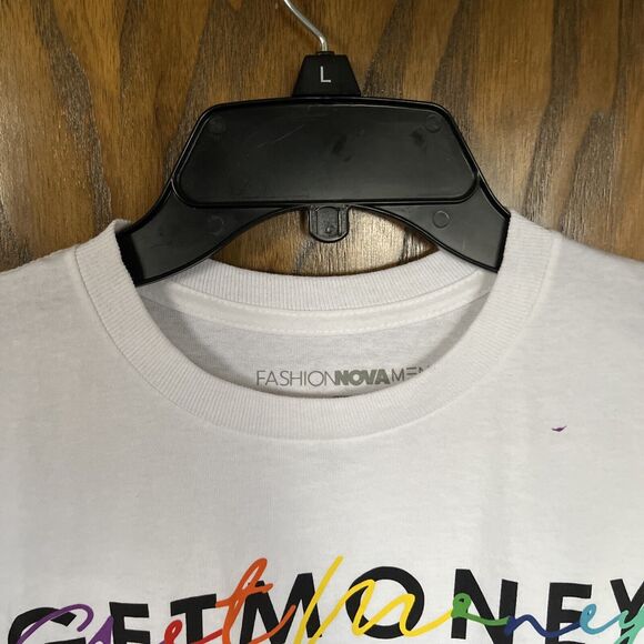 M Fashion nova men white graphic t-shirt 100% cotton made in Mexico Get Money - Picture 3 of 7